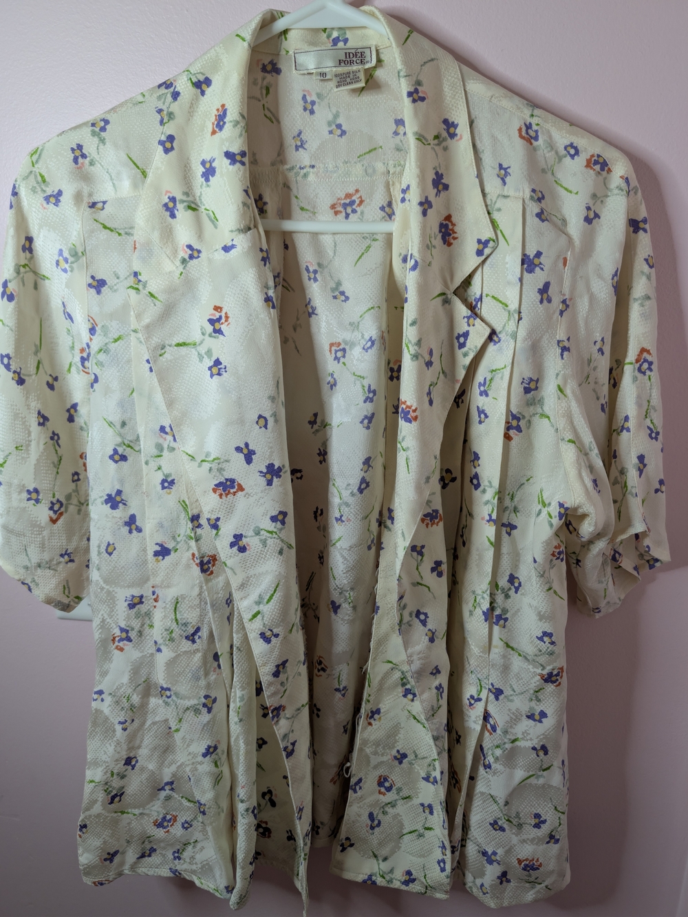 Vintage Baldanza Idée Force 100% Silk Open Front Short Sleeve Blazer Shacket 10